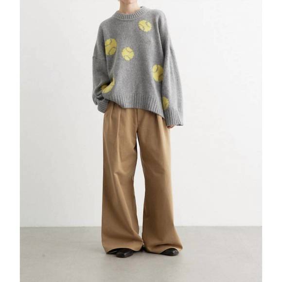 NEW BAUM UND PFERDGARTEN crissa knit pull over sweater in gray tennis balls